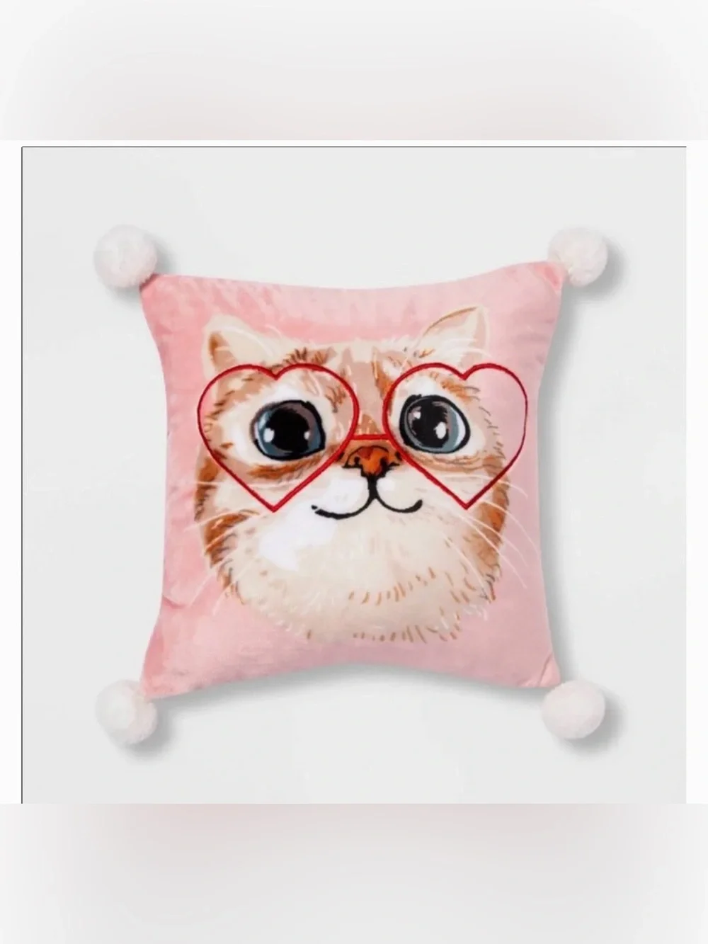 Cute heart glasses Valentine’s kitty pink pillow